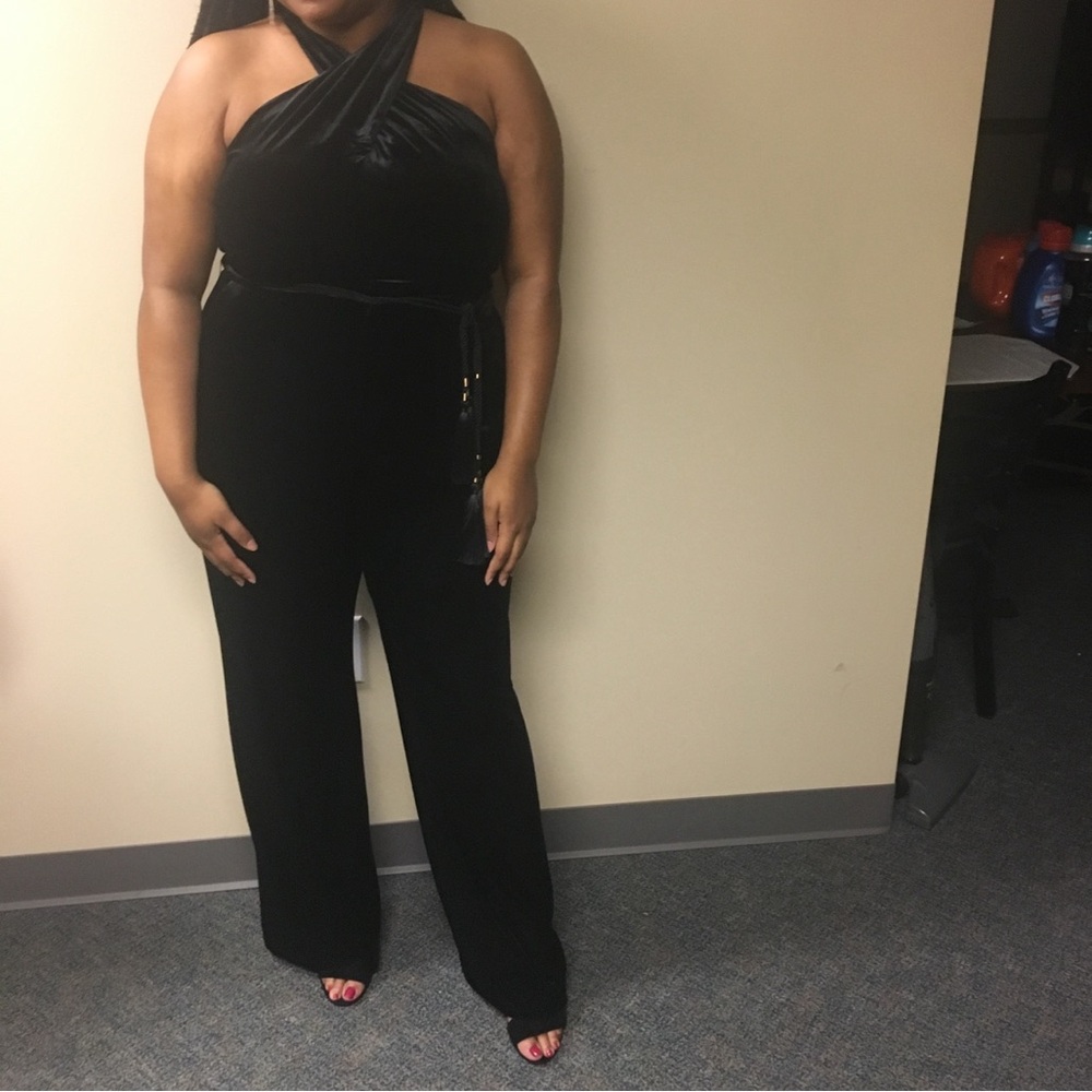Velvet Black Jumpsuit with Crisscross Top